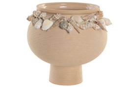 DKD Home Decor Jarron Mediterraneo Crema Ceramica 21 x 20 x 21 cm