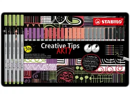 Stabilo Rotulador Creative Tips Arty Line Pastel 30 Rotuladores Estuche Metálico Puntas Diferentes Trazo 0.4 mm