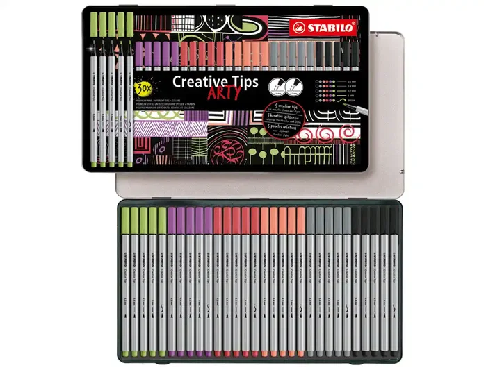 Stabilo Rotulador Creative Tips Arty Line Pastel 30 Rotuladores Estuche Metálico Puntas Diferentes Trazo 0.4 mm
