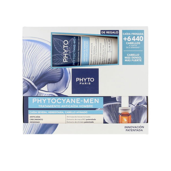 Phyto ANTICAÍDA + CHAMPÚ ESTUCHE 2 pz Solución Anticaída para Hombres, Detiene la Caída, Estimula el Crecimiento y Mejora la Textura del Cabello