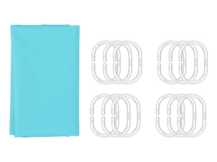 Berilo Cortina de Baño Transparente Azul 180 x 180 cm (Set de 12)