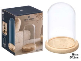 GIFTDECOR Cúpula Decorativa de Cristal con Base de Madera 18cm Alto
