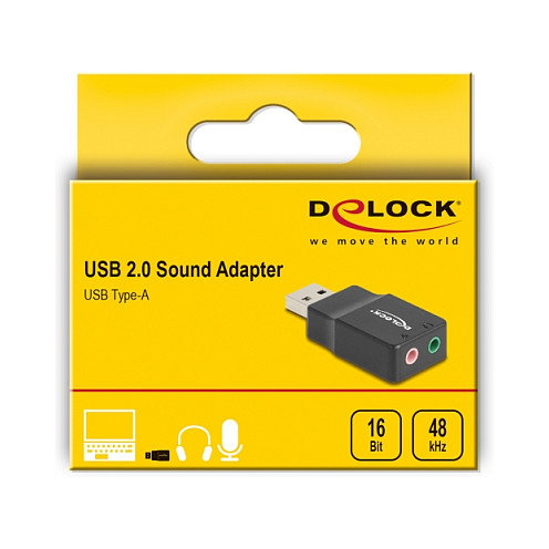 DeLOCK 66634 Tarjeta de sonido externa USB 2.0 Tipo-A a 2 x 3,5 mm Negro