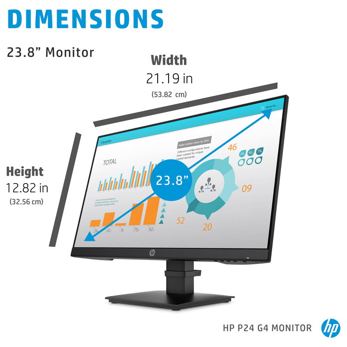 HP Monitor P24 G4 de 60,5 cm (23.8") Full HD 1920x1080 IPS, 75Hz, 5ms, HDMI, DisplayPort, VGA, Montaje VESA, Negocios, Negro