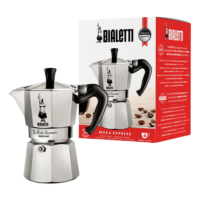 Bialetti Moka Express 4TZ, 4 tazas, Aluminio, Plata/Negro Bialetti Moka Express 4TZ, 4 tazas, Aluminio, Plata/Negro