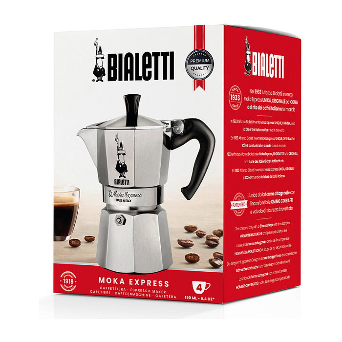 Bialetti Moka Express 4TZ, 4 tazas, Aluminio, Plata/Negro Bialetti Moka Express 4TZ, 4 tazas, Aluminio, Plata/Negro