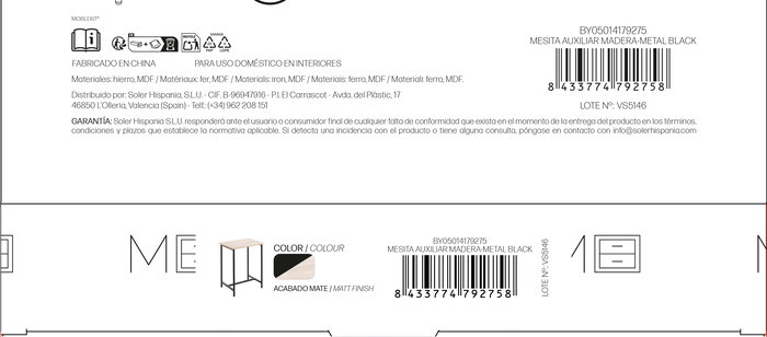 Inde Mesita Auxiliar Madera-Metal Black 40x30x50 cm (4 Unidades)