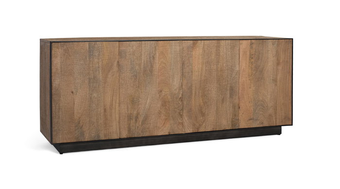 GINER Y COLOMER Aparador 4 Puertas en Madera de Mango Color Natural 200 cm, Diseño Minimalista con Sistema Push y Marco de Metal Negro