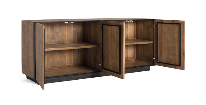 GINER Y COLOMER Aparador 4 Puertas en Madera de Mango Color Natural 200 cm, Diseño Minimalista con Sistema Push y Marco de Metal Negro