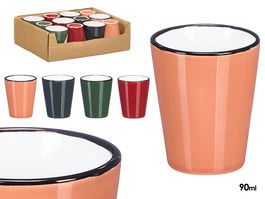 Vessia Vaso Ceramica 90 ml Borde Negro Colores Oscuros Surtidos 5.8 x 5.8 x 7 cm (Set de 48)