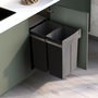 Emuca Contenedor de reciclaje para fijación inferior y extracción manual en mueble de cocina Recycle 2x25litros, Plástico gris antracita