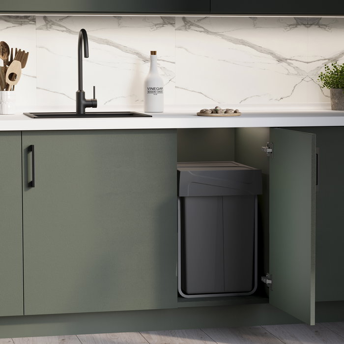 Emuca Contenedor de reciclaje para fijación inferior y extracción manual en mueble de cocina Recycle 2x25litros, Plástico gris antracita