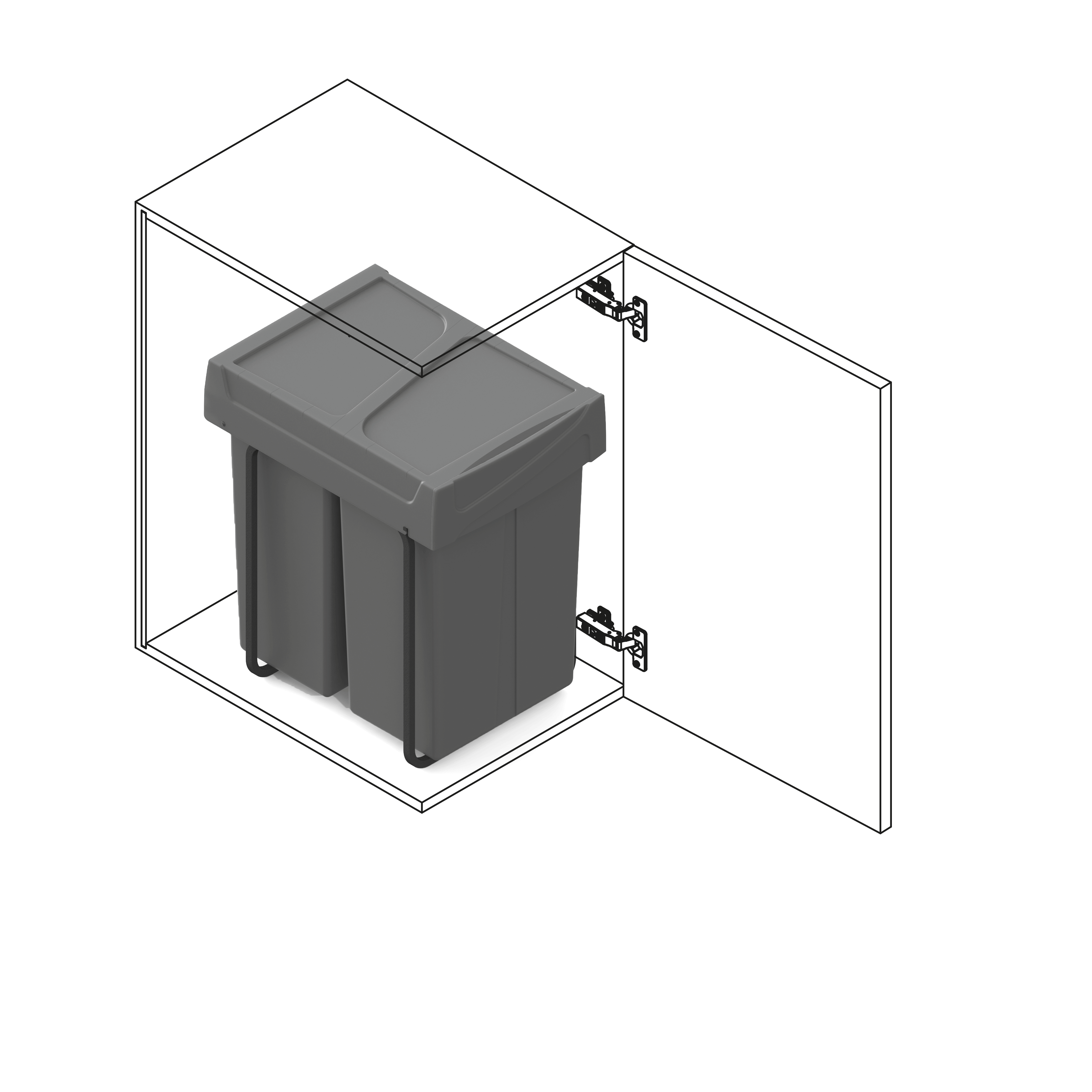 Emuca Contenedor de reciclaje para fijación inferior y extracción manual en mueble de cocina Recycle 2x25litros, Plástico gris antracita