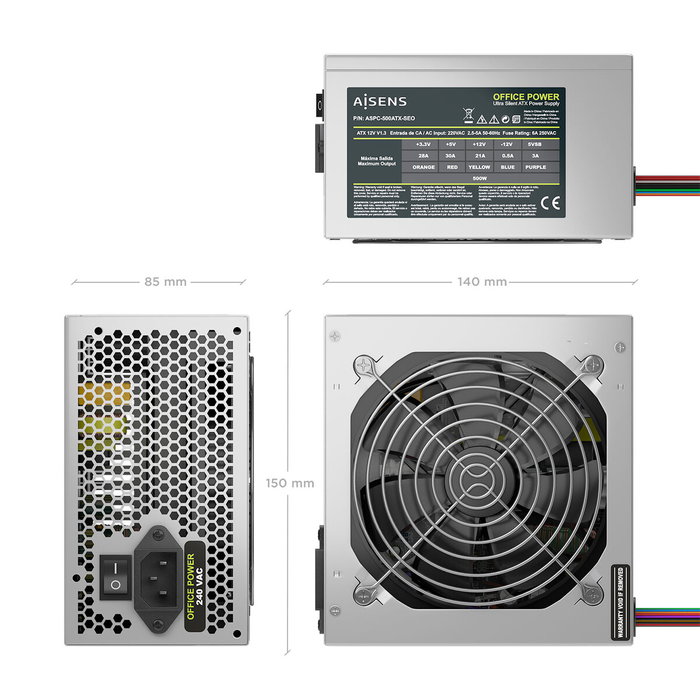 AISENS Fuente de Alimentación ATX 500W Plata OEM