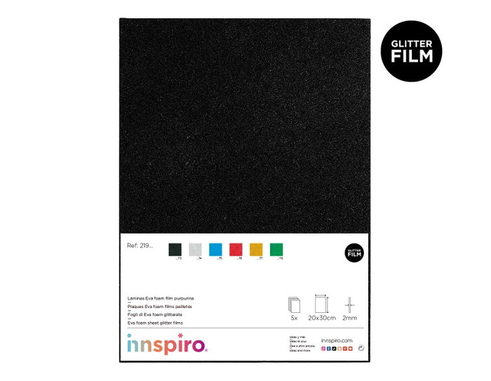 Innspiro Láminas de Goma EVA Negra con Film de Purpurina 20x30 cm x 2 mm (5 unidades) Innspiro Láminas de Goma EVA Negra con Film de Purpurina 20x30 cm x 2 mm (5 unidades)