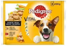 Mars Pedigree - 4 Paquetes de Comida Húmeda para Perros Sabor Pollo, Ternera y Verduras, 4 x 100g, Referencia 13x4x100