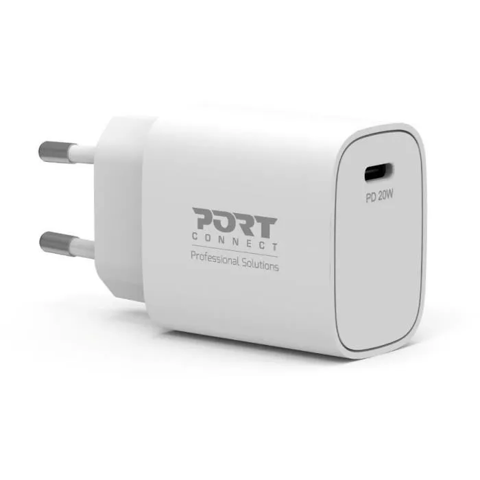 Port Designs Cargador de Pared USB-C 20 W Blanco, 900031EU - Cargador Rápido de Bolsillo