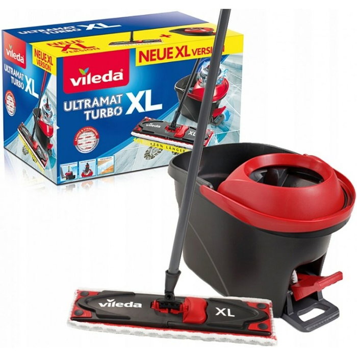 Vileda Ultramat Turbo XL fregona con cubo microfibra, 420 mm, negro y rojo Vileda Ultramat Turbo XL fregona con cubo microfibra, 420 mm, negro y rojo