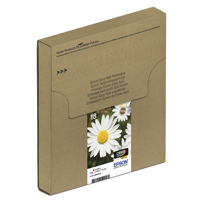 Epson Original C13T18064511 Pack Easy Mail Daisy 4 Colores Negro Cian Magenta Amarillo para Expression Home XP Serie 18ml Cartuchos Multipack