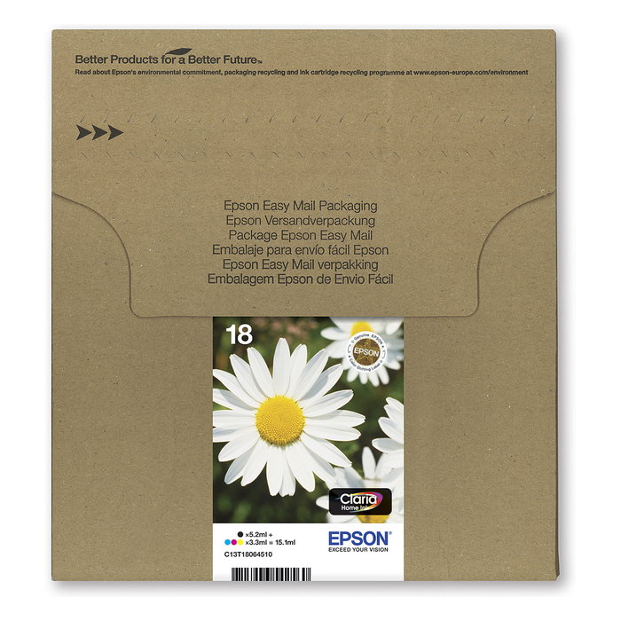 Epson Original C13T18064511 Pack Easy Mail Daisy 4 Colores Negro Cian Magenta Amarillo para Expression Home XP Serie 18ml Cartuchos Multipack