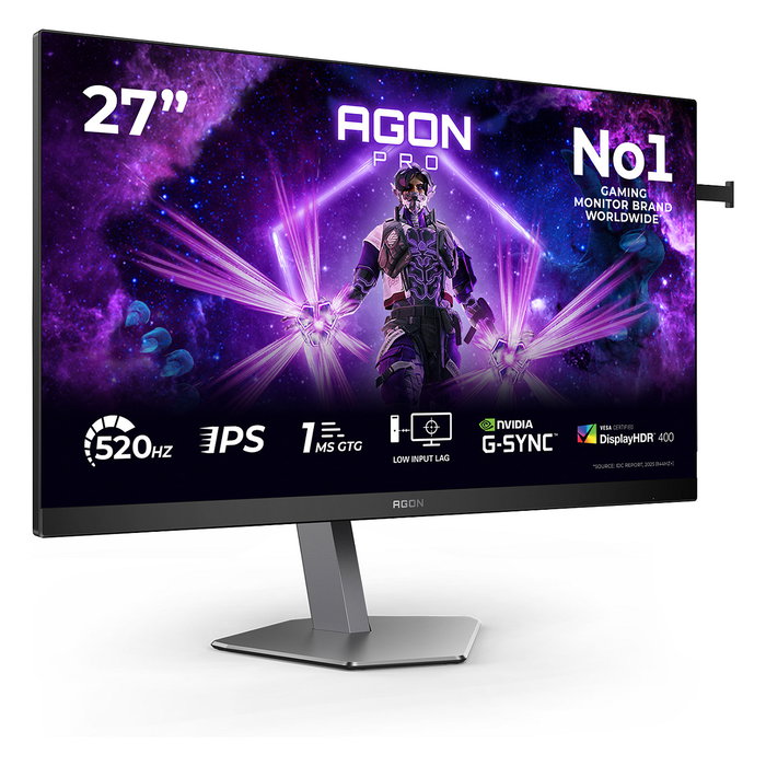 AOC G2 AG276FK Monitor Gaming 27 Pulgadas (68.6 cm) Full HD Fast IPS 520 Hz, DisplayHDR 400, 0.5 ms, HDMI 2.0, DisplayPort 1.4, USB, Altavoces, VESA, Negro y Gris - AG276FK
