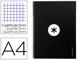 Antartik Cuaderno Espiral A4 Tapa Forrada 80 Hojas 90gr Cuadro 5mm Negro