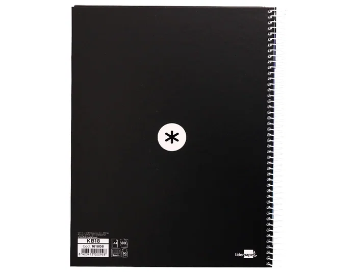Antartik Cuaderno Espiral A4 Tapa Forrada 80 Hojas 90gr Cuadro 5mm Negro