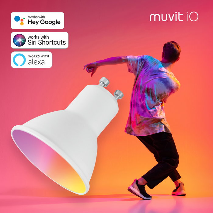 Muvit Io Gu10 Bombilla Inteligente 5.5W RGB + Blanco Regulable Controlada por App y Asistentes de Voz