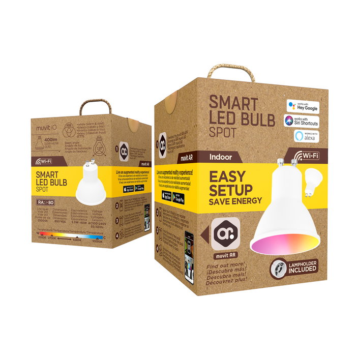 Muvit Io Gu10 Bombilla Inteligente 5.5W RGB + Blanco Regulable Controlada por App y Asistentes de Voz