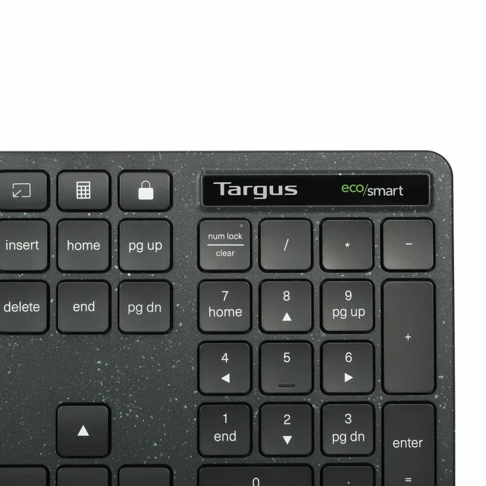 Targus EcoSmart AKB874UK Teclado USB Alámbrico Completo 100% QWERTY Inglés UK Negro, Teclas Multimedia y Windows, Antimicrobiano