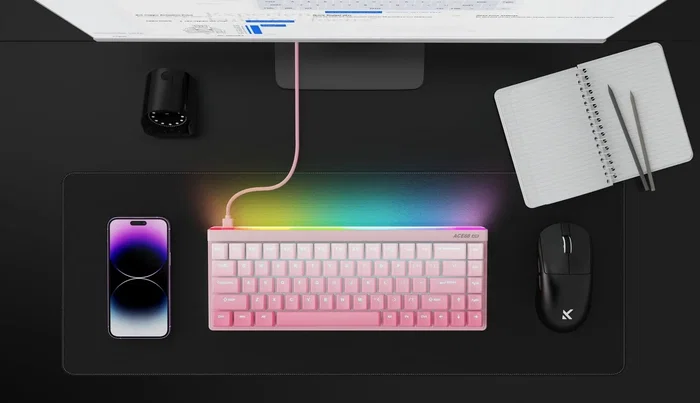 Mchose MC-Ace68Air-8 Teclado Mecánico Gaming Inalámbrico 68 Teclas Layout Español Retroiluminación Rosa