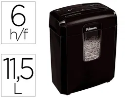 Fellowes Destructora LX-25M Capacidad 6 Hojas, Partículas P-4, Clips y Tarjetas, Papelera 11,5L