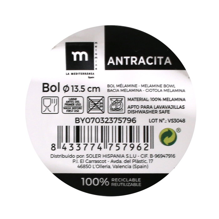 La Mediterranea Bol Melamina Antracita 13.5 cm (24 Unidades)
