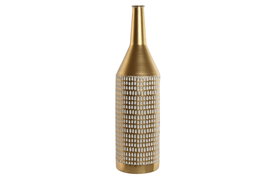 DKD Home Decor Jarrón de Metal Dorado y Blanco 14,5x14,5x55,5 cm