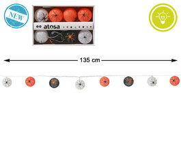 Atosa Guirnalda Decorativa Halloween de 135 cm con 8 Farolillos de Telaraña, Arañas y Luces LED
