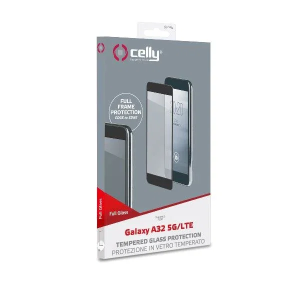 Celly FULLGLASS946BK Protector de Pantalla de Vidrio Templado 9H Negro, Compatible con Samsung Galaxy A32 5G, 6.5", Anti-huellas, Resistente a Rayones, 1 Unidad