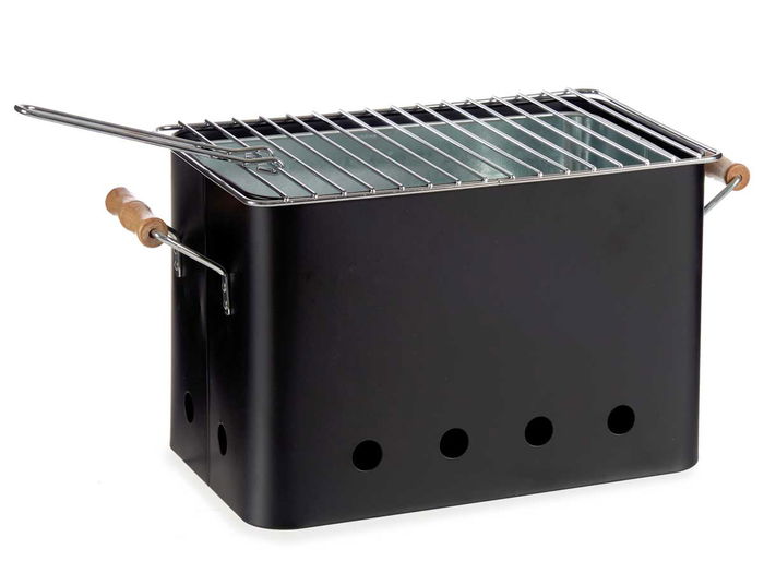 La Dehesa Barbacoa Portátil Rectangular con Asas Color Negro 44x22x24.5 cm (Set de 4)