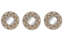 DKD Home Decor Set de 3 Decoraciones de Pared de Algodón y MDF Blanco