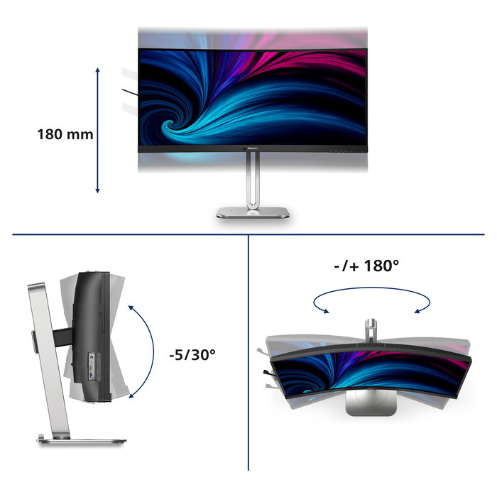 Philips 34B2U5600C Monitor Curvo 34" (86.4 cm) Dual QHD 3440x1440, 120Hz, 4ms, VA, USB-C, Altavoces, Gris