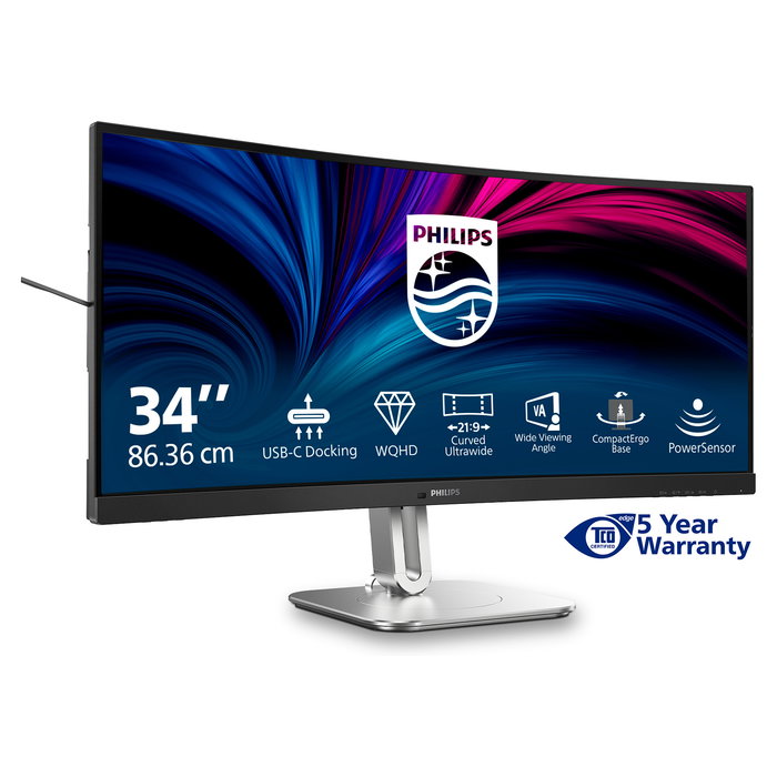 Philips 34B2U5600C Monitor Curvo 34" (86.4 cm) Dual QHD 3440x1440, 120Hz, 4ms, VA, USB-C, Altavoces, Gris