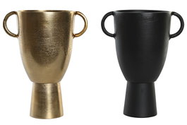 DKD Home Decor Jarrón de Aluminio Set de 2 (Negro y Dorado)