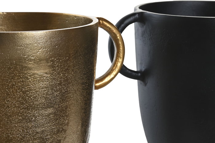 DKD Home Decor Jarrón de Aluminio Set de 2 (Negro y Dorado)