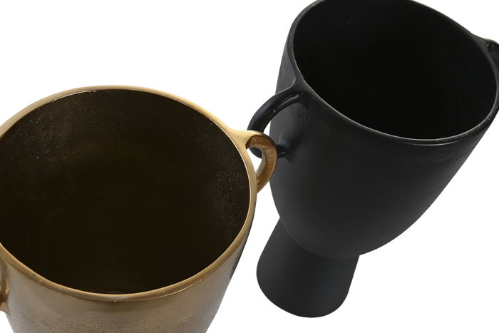 DKD Home Decor Jarrón de Aluminio Set de 2 (Negro y Dorado)