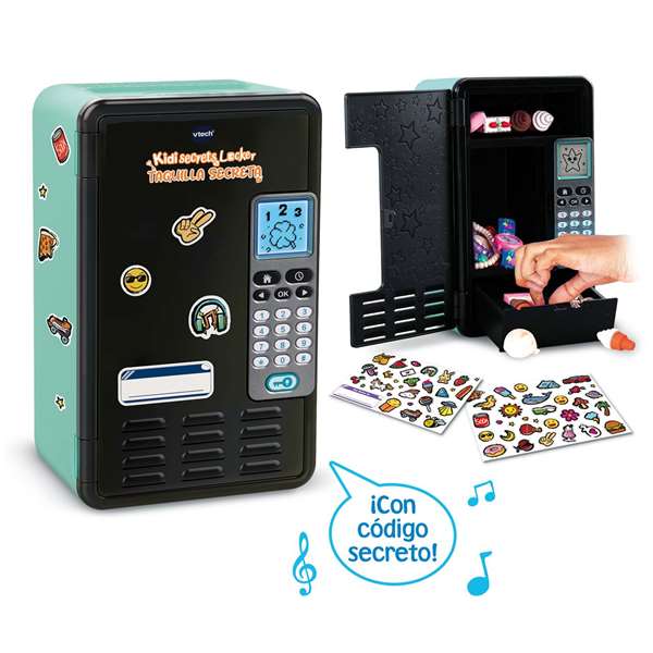 VTech Taquilla Secreta KidiSecrets Locker Negra con Luces y Sonidos, Bolígrafo, Posits y Pegatinas Incluidos, 25 x 12 x 33 cm