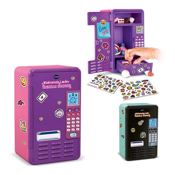 VTech Taquilla Secreta KidiSecrets Locker Negra con Luces y Sonidos, Bolígrafo, Posits y Pegatinas Incluidos, 25 x 12 x 33 cm