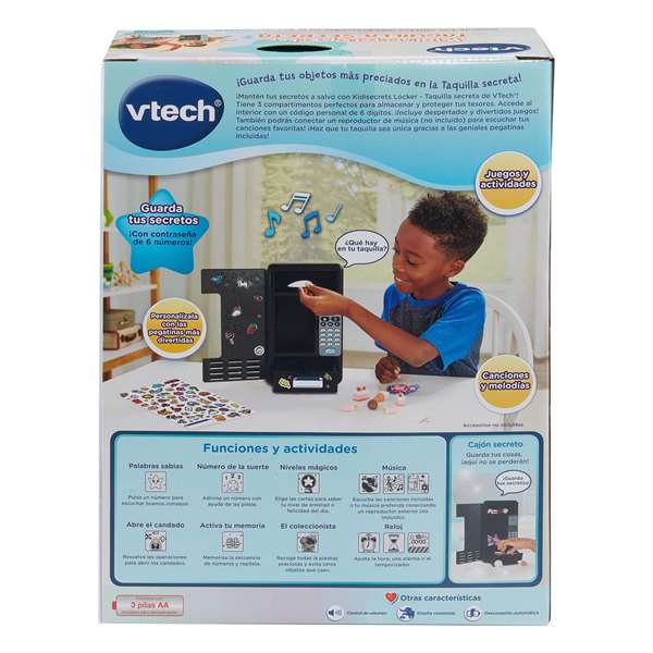 VTech Taquilla Secreta KidiSecrets Locker Negra con Luces y Sonidos, Bolígrafo, Posits y Pegatinas Incluidos, 25 x 12 x 33 cm