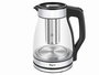 Argon Hervidor Acero Borosilicato LED 1,5 L con Filtro Transparente, Negro, Plata 20x24x16cm (Set de 6)