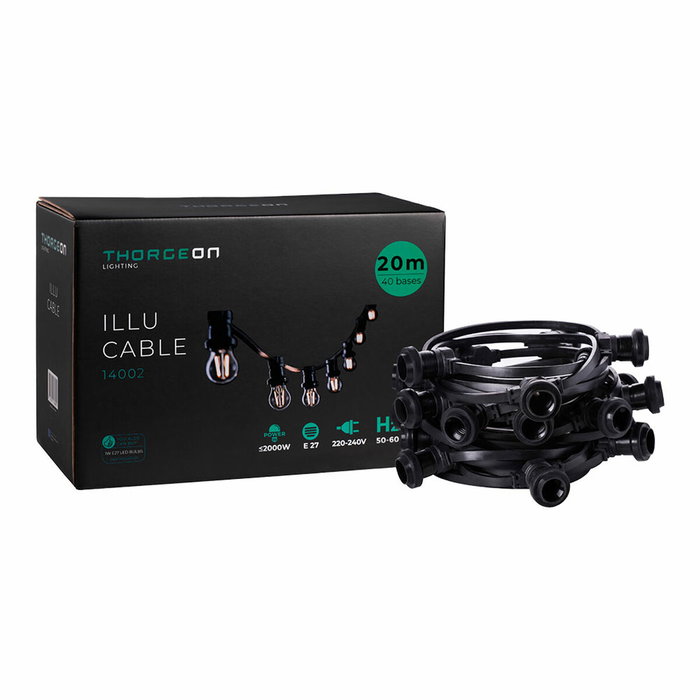 Thorgeon Guirnalda de 40 portalámparas E27, 20 m, Negro Thorgeon Guirnalda de 40 portalámparas E27, 20 m, Negro