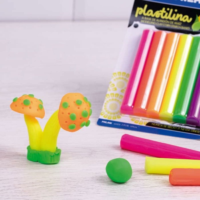 Milán Plastilina de colores fluorescentes 70 g, 6 unidades