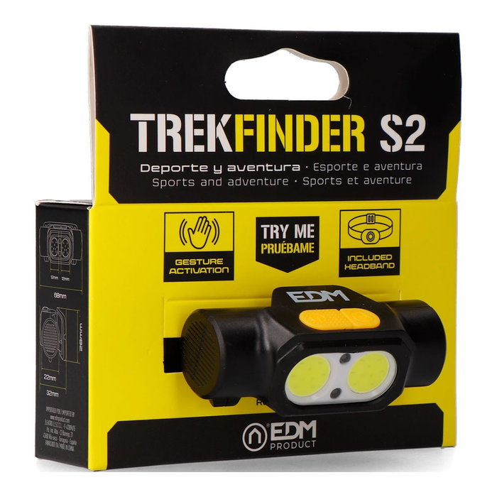 Edm Linterna Frontal Trekfinder S2 250 Lm 3 W Activación por Gesto Batería Litio 500 mAh